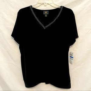 NWT petite XL black blouse with beaded neck line